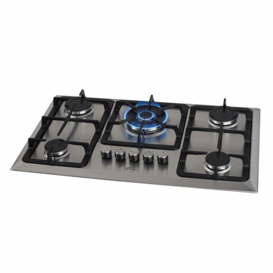 FOGAO COOKTOP FISCHER 5 BOCAS TRIPLA CHAMA A GAS MESA INOX