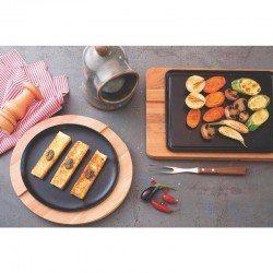 CONJUNTO DE TABUA DE MADEIRA MUIRACATIARA E GRILL DE FERRO RETN P CHURRASCO ENV 2 PEÇAS  TRAMONTINA