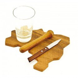 CONJUNTO DE TABUA DE MAD MUIRACATIARA P CAIPIRINHA COM COPO AMASSADOR E FACA EM ACO INOX TRAMONTINA