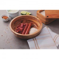 GAMELA DE MADEIRA MUIRACATIARA REDONDA PARA SALADA CHURRASCO ENVERNIZADA TRAMONTINA