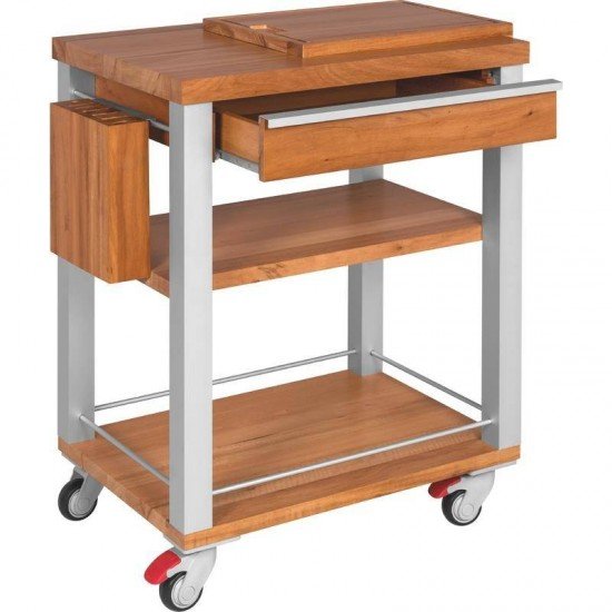 FSC CARRO DE CHURRASCO DE MADEIRA MUIRACATIARA COM LATERAIS DE ALUMINIO QUADRADO ENV TRAMONTINA