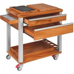 FSC CARRO DE CHURR. DE MADEIRA MUIRACATIARA COM LATERAL DE ALUMINIO E GRILL EM FERRO ENV TRAMONTINA