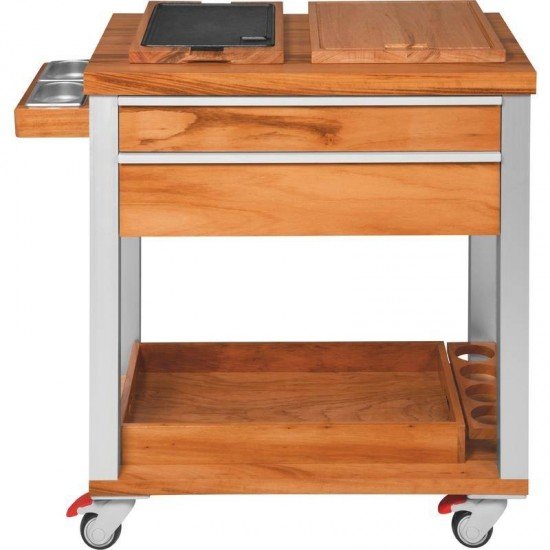 FSC CARRO DE CHURR. DE MADEIRA MUIRACATIARA COM LATERAL DE ALUMINIO E GRILL EM FERRO ENV TRAMONTINA