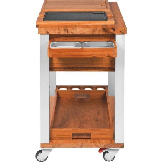 FSC CARRO DE CHURR. DE MADEIRA MUIRACATIARA COM LATERAL DE ALUMINIO E GRILL EM FERRO ENV TRAMONTINA