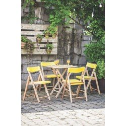 CONJ CADEIRAS MESA MADEIRA POTENZA DOBRAVEL MADEIRA TAUARIENVERN EPOLIPR AMARELO 5 PECAS TRAMONTINA