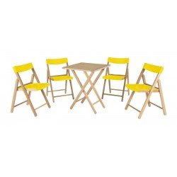 CONJ CADEIRAS MESA MADEIRA POTENZA DOBRAVEL MADEIRA TAUARIENVERN EPOLIPR AMARELO 5 PECAS TRAMONTINA