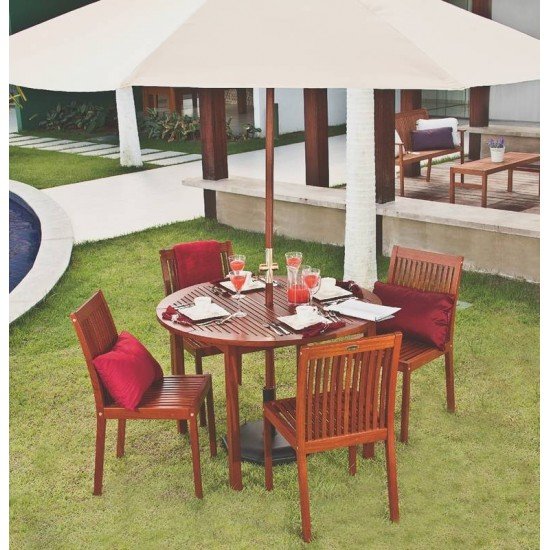 MESA REDONDA 4 LUGARES DE MADEIRA JATOBA NATURAL  FITT TRAMONTINA