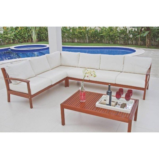 SOFA 3 LUGARES BRACO ESQUERDO MADEIRA JATOBA E ESTOFADO ACQUA BLOCK TRAMONTINA