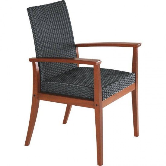 POLTRONA DE MADEIRA JATOBA COM ASSENTO E ENCOSTO EM FIBRA PRETA TERRAZZO FIBRA ENVERNIZADO