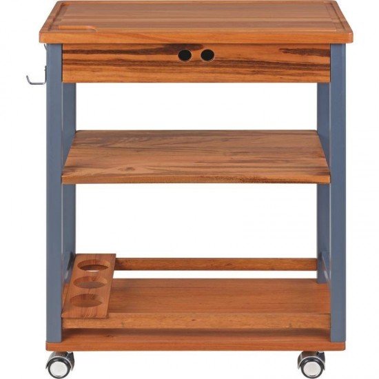 FSC CARRO DE CHURRASCO DE MADEIRA MUIRACATIARA ENVERNIZADO COM LATERAL TINGIDA COR CINZA TRAMONTINA