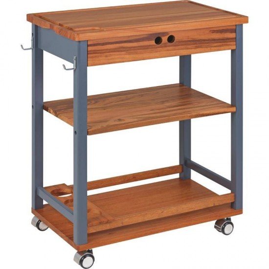 FSC CARRO DE CHURRASCO DE MADEIRA MUIRACATIARA ENVERNIZADO COM LATERAL TINGIDA COR CINZA TRAMONTINA