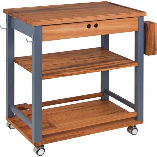 FSC CARRO DE CHURRASCO DE MADEIRA MUIRACATIARA ENVERNIZADO COM LATERAL TINGIDA COR CINZA TRAMONTINA