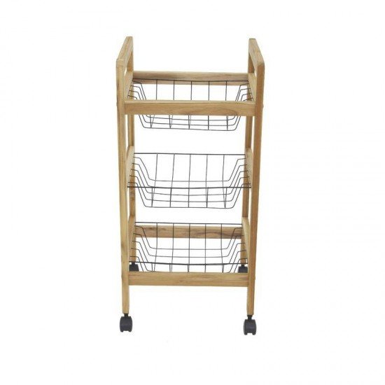 FSC FRUTEIRA COM BASE DE MADEIRA TECA COM 3 CESTOS ARAMADO RETANGULAR NATURAL TRAMONTINA