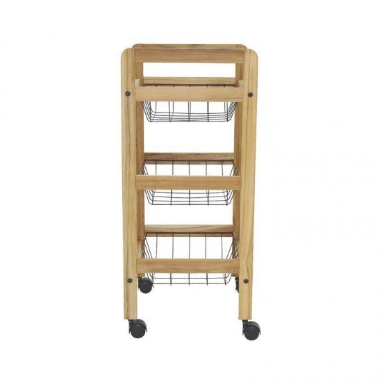 FSC FRUTEIRA COM BASE DE MADEIRA TECA COM 3 CESTOS ARAMADO RETANGULAR NATURAL TRAMONTINA