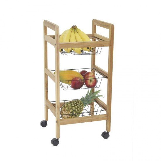 FSC FRUTEIRA COM BASE DE MADEIRA TECA COM 3 CESTOS ARAMADO RETANGULAR NATURAL TRAMONTINA