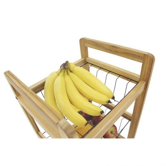 FSC FRUTEIRA COM BASE DE MADEIRA TECA COM 3 CESTOS ARAMADO RETANGULAR NATURAL TRAMONTINA