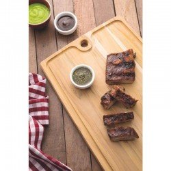 TABUA DE MADEIRA TECA RETANGULAR PARA CHURRASCO NATURAL 400X285X18 TRAMONTINA
