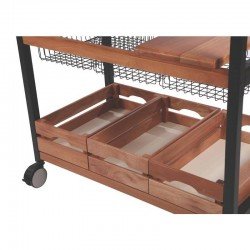 CARRO DE CHURRASCO DE MADEIRA MOGNO AFRICANO AN. COM 3 CESTO ARAMADO E 3 CAIXA ENV TRAMONTINA