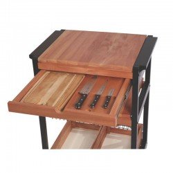 CARRO DE CHURRASCO DE MADEIRA MOGNO AFRICANO AN. COM 2 CESTO ARAMADO E 2 CAIXA ENV TRAMONTINA