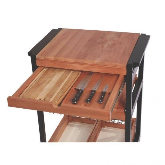 CARRO DE CHURRASCO DE MADEIRA MOGNO AFRICANO AN. COM 2 CESTO ARAMADO E 2 CAIXA ENV TRAMONTINA