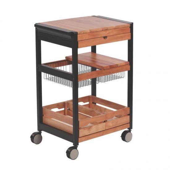 CARRO DE CHURRASCO DE MADEIRA MOGNO AFRICANO AN. COM 2 CESTO ARAMADO E 2 CAIXA ENV TRAMONTINA