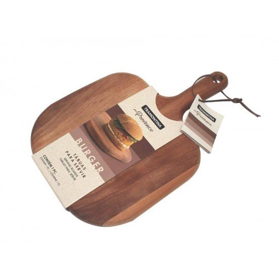 TABUA DE MADEIRA MOGNO AFRICANO RETN COM PESCOCO E TIRA EM COURO P BURGUER ENV OLEO 340MM TRAMONTINA