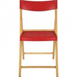 CADEIRA DE MADEIRA TAUARI COM ASSENTO E ENCOSTO EM PLASTICO VERMELHO POTENZA ENVERNIZADO
