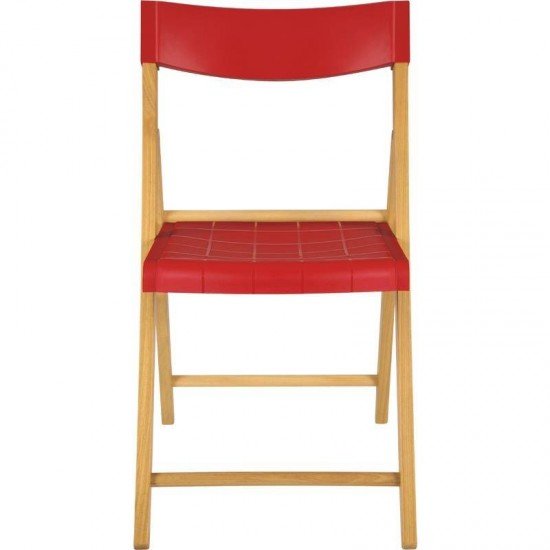 CADEIRA DE MADEIRA TAUARI COM ASSENTO E ENCOSTO EM PLASTICO VERMELHO POTENZA ENVERNIZADO