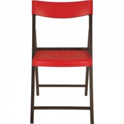 CADEIRA DE MADEIRA TAUARI COM ASSENTO E ENCOSTO EM PLASTICO VERMELHO POTENZA ENV. TABACO