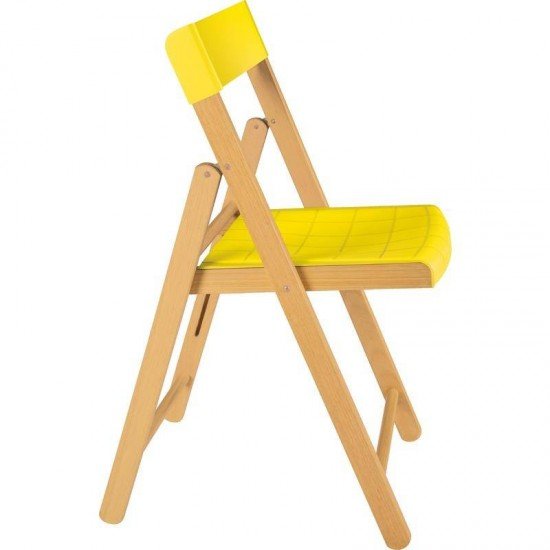 CADEIRA DE MADEIRA TAUARI COM ASSENTO E ENCOSTO EM PLASTICO AMARELO POTENZA ENVERNIZADO