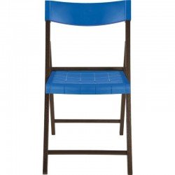 CADEIRA DE MADEIRA TAUARI COM ASSENTO E ENCOSTO EM PLASTICO AZUL POTENZA ENV. TABACO