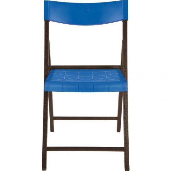 CADEIRA DE MADEIRA TAUARI COM ASSENTO E ENCOSTO EM PLASTICO AZUL POTENZA ENV. TABACO