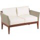 SOFA DE MADEIRA JATOBA COM ASS. E ENC. ESTOFADO E BRACO EM FIBRA BEGE TERRAZZO FIBRA NATURAL