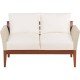 SOFA DE MADEIRA JATOBA COM ASS. E ENC. ESTOFADO E BRACO EM FIBRA BEGE TERRAZZO FIBRA ENV.