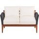 SOFA DE MADEIRA JATOBA COM ASS. E ENC. ESTOFADO E BRACO EM FIBRA PRETA TERRAZZO FIBRA NATURAL