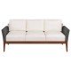SOFA DE MADEIRA JATOBA COM ASS. E ENC. ESTOFADO E BRACO EM FIBRA PRETA TERRAZZO FIBRA ENV.