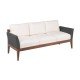 SOFA DE MADEIRA JATOBA COM ASS. E ENC. ESTOFADO E BRACO EM FIBRA PRETA TERRAZZO FIBRA ENV.