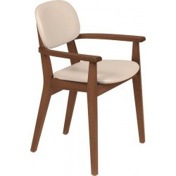 CADEIRA DE MADEIRA LONDON EM TAUARI AMENDOA COM BRACOS COM ESTOFADO BEGE TRAMONTINA