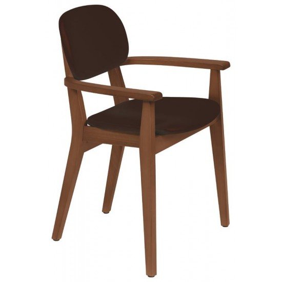 CADEIRA DE MADEIRA LONDON EM TAUARI AMENDOA COM BRACOS COM ESTOFADO CAFE TRAMONTINA