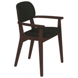 CADEIRA DE MADEIRA LONDON EM TAUARI TABACO COM BRACOS COM ESTOFADO PRETO TRAMONTINA