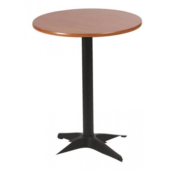 MESA REDONDA PIAZZA EM MADEIRA TAUARI AMENDOA COM BASE DE ALUMINIO PRETA 80 CM TRAMONTINA