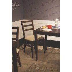 CADEIRA DE MADEIRA SOFIE EM TAUARI AMENDOA SEM BRACOS COM ESTOFADO BEGE TRAMONTINA