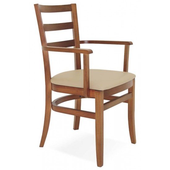CADEIRA DE MADEIRA SOFIE EM TAUARI AMENDOA COM BRACOS E ESTOFADO BEGE TRAMONTINA