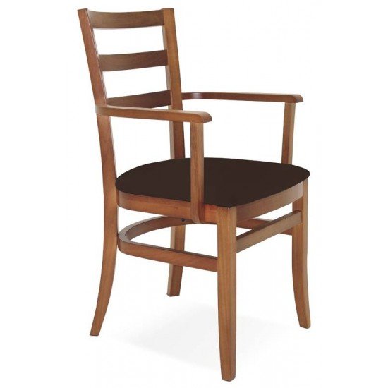 CADEIRA DE MADEIRA SOFIE EM TAUARI AMENDOA COM BRACOS E ESTOFADO CAFE TRAMONTINA