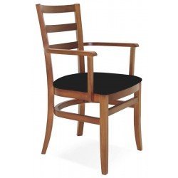 CADEIRA DE MADEIRA SOFIE EM TAUARI AMENDOA COM BRACOS E ESTOFADO PRETO TRAMONTINA