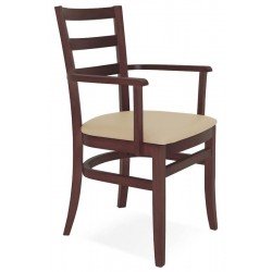 CADEIRA DE MADEIRA SOFIE EM TAUARI TABACO COM BRACOS E ESTOFADO BEGE TRAMONTINA