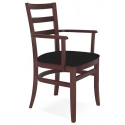 CADEIRA DE MADEIRA SOFIE EM TAUARI TABACO COM BRACOS E ESTOFADO PRETO TRAMONTINA