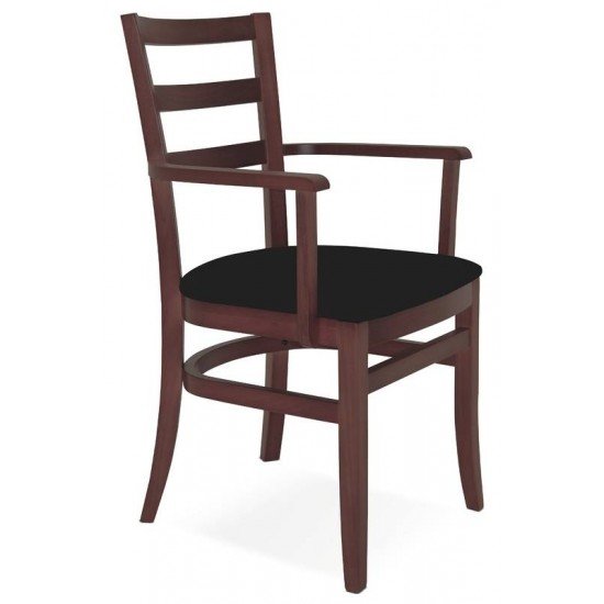 CADEIRA DE MADEIRA SOFIE EM TAUARI TABACO COM BRACOS E ESTOFADO PRETO TRAMONTINA