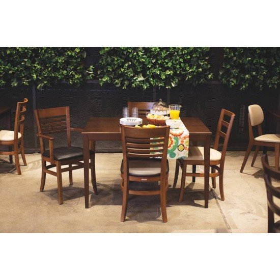 CADEIRA DE MADEIRA MARIE EM TAUARI AMENDOA SEM BRACOS COM ESTOFADO CAFE TRAMONTINA