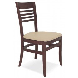 CADEIRA DE MADEIRA MARIE EM TAUARI TABACO SEM BRACOS COM ESTOFADO BEGE TRAMONTINA